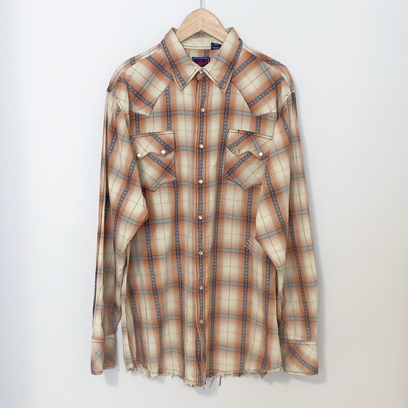Roper Plaid Fringe Hem Men's Button Down - XL - Picture 2 of 8